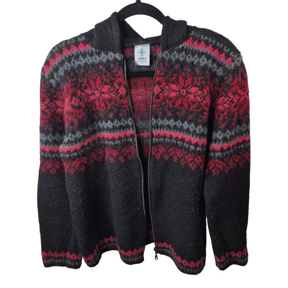 Kidka Icelandic Sweater Womens M Gray Wool Cardigan Full Zip Long Sleeve Hooded - Picture 7 of 8